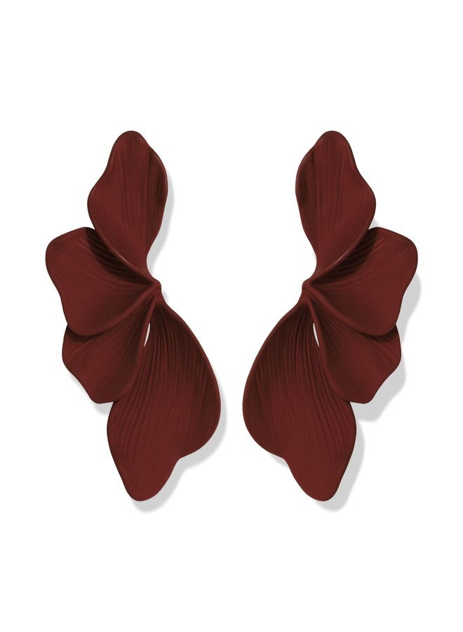 FAUTHENTICUTE Burgundy Flower Earrings For Women Large Wine Red Painted Floral Dangle Statement Earring Chunky Fall Earrigs Gift - Image 1